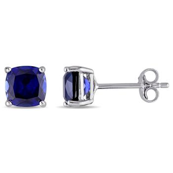 商品2 1/2 CT TGW Cushion Cut Created Blue Sapphire Stud Earrings in Sterling Silver,商家Premium Outlets,价格¥174图片