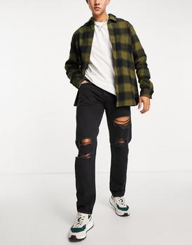 迈克达威, Jack & Jones | Jack & Jones Intelligence Mike straight jeans with rips in black商品图片 6.8折
