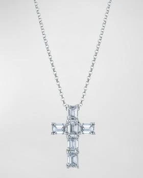 Neiman Marcus Diamonds | 18K Gold 6-Stone Shared Prong Emerald Cut Diamond Cross Necklace, 16"L, 2.00tcw,商家Neiman Marcus,价格¥59663