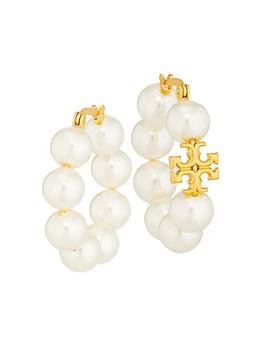 推荐Kira 14K-Gold-Plated & Faux Pearl Hoop Earrings商品