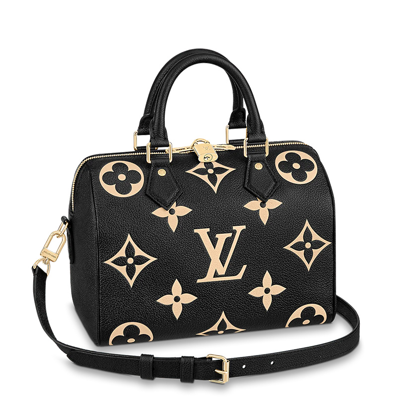 推荐预售十天 Louis Vuitton/路易威登 22春夏新款SPEEDY 25系列 女士黑色压纹粒面牛皮老花压花金扣单肩斜挎手提包M58947商品