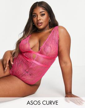 asos包, ASOS | ASOS DESIGN Curve Rosie lace soft body in hot pink商品图片 