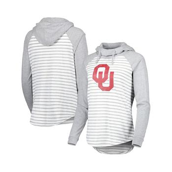 Colosseum | Women's Heathered Gray, White Oklahoma Sooners Gloria Raglan Long Sleeve Hoodie T-shirt商品图片,