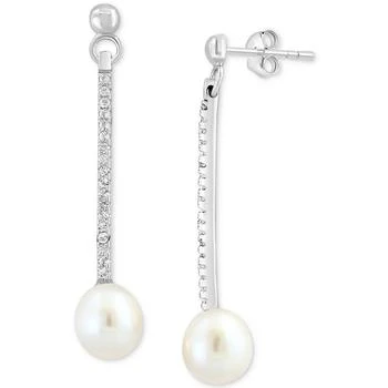 Effy | EFFY® Freshwater Pearl (7mm) & White Topaz (1/5 ct. t.w.) Linear Drop Earrings in Sterling Silver 4.4折×额外8折, �独家减免邮费, 额外八折