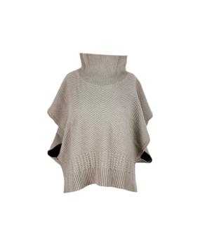 推荐Poncho Sweater With High Neck With Diagonal Knitting And Braids商品