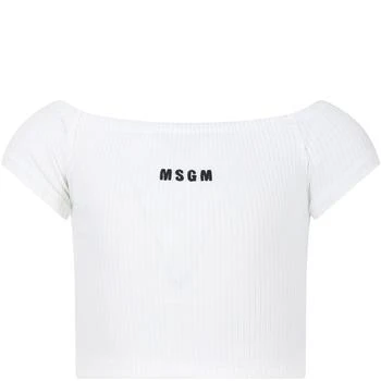 MSGM | White T-shirt For Girl With Logo,商家Italist,价格¥706