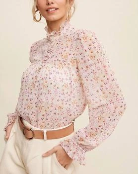 Listicle | Sheer Floral Chiffon Ruffle Top In Pink,商家Premium Outlets,价格¥281