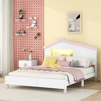 Streamdale Furniture | Streamdale Platform Bed with House-shaped Headboard & Night Lights,商家Premium Outlets,价格¥2348