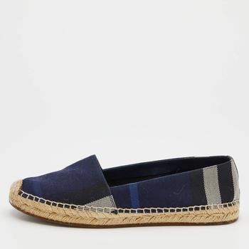 burberry鞋帆布鞋, [二手商品] Burberry | Burberry Navy Blue House Check Canvas Espadrilles Flats Size 38商品图片 