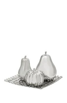WILLOW ROW | Silver Ceramic Decorative Fruit Sculpture with Plate - Set of 4,商家Nordstrom Rack,价格¥582