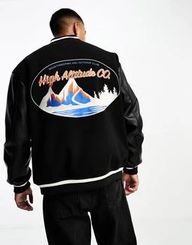 推荐Only & Sons oversized bomber jacket with mountain embroidery in black商品