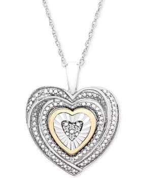 Macy's | Diamond Accent Two-Tone Heart Pendant Necklace in Sterling Silver and 10k Gold,商家Macy's,价格¥226