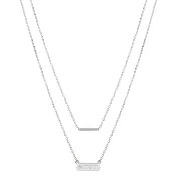 推荐Cubic Zirconia "Mom" and Small Bar Necklace Set with Extender (0.06 ct. t.w.) in Fine Silver Plated Brass商品