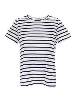 Allude | White Striped Crewneck T-Shirt in Cotton Woman 6.6折