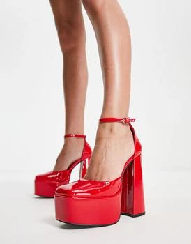 推荐Daisy Street platform heeled shoes in red patent商品
