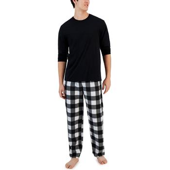 商品Men's 2-Pc. Long-Sleeve T-Shirt & Buffalo Plaid Fleece Pajama Pants Set, Created for Macy's图片