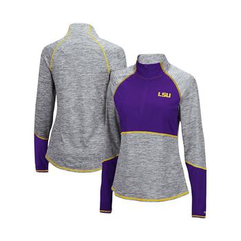Colosseum | Women's Heathered Gray, Purple LSU Tigers Color Block Space-Dye Raglan Quarter-Zip Top商品图片,