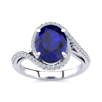 SSELECTS | 2 3/4 Carat Oval Shape Created Sapphire And Halo Diamond Ring In Sterling Silver,商家Premium Outlets,价格¥1176