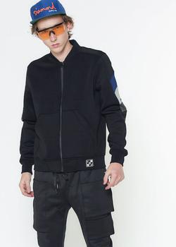 推荐Konus Men's Bomber Jacket in Scuba Fabric With Color Blocking on Sleeves in Black商品