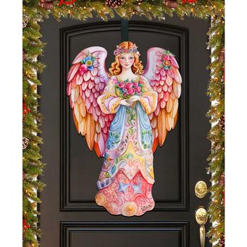 商品Floral Angel Christmas Door Decor Wooden Wall Decor G. DeBrekht图片