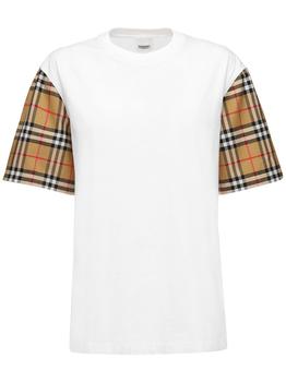 Burberry | Carrick Cotton T-shirt W/ Check Sleeves商品图片,