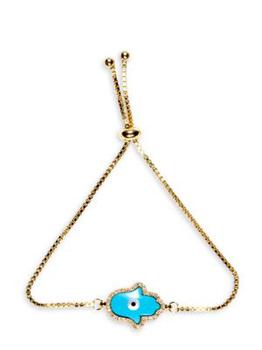 商品Eye Candy LA | Luxe 18K Goldplated Crystal Hamsa Charm Bracelet,商家Saks OFF 5TH,价格¥287图片