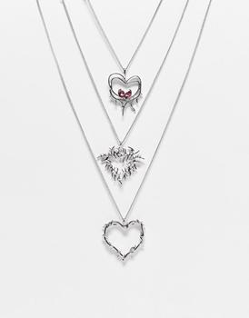 推荐Reclaimed Vintage 3 row mega heart pendant necklace in silver商品