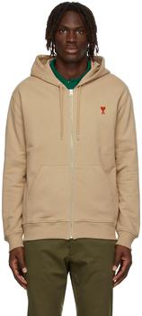 AMI | Beige Ami de Cœur Zipped Hoodie商品图片,额外8.5折, 独家减免邮费, 额外八五折