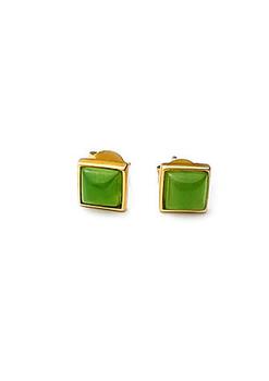 商品Natural Jade and 18K Gold Plated Sterling Sivler 925 Square Beads Earrings图片
