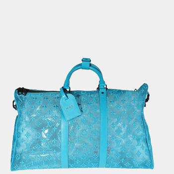 lv行李箱, [二手商品] Louis Vuitton | Louis Vuitton Blue Monogram Mesh Triangle Keepall Bandouliere 50 Suitcase Bag商品图片 