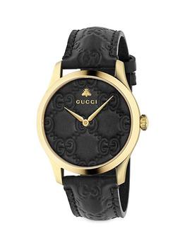 Gucci | G-Timeless Goldtone Stainless Steel Leather Strap Watch商品图片,