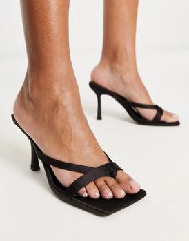 推荐Public Desire Kristen toe post heeled shoes in black satin商品