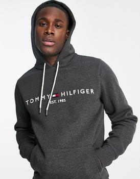 推荐Tommy Hilfiger classic logo hoodie in dark grey商品