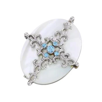 2028 | Silver-Tone Aqua and Imitation Pearl Cross Brooch,商家Macy's,价格¥479