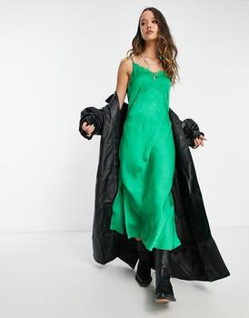 商品French Connection dola drape lace trim slip dress in green图片