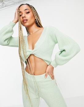 推荐ASOS DESIGN mix & match lounge knitted twist front sweat in green商品