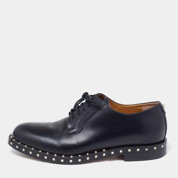 推荐Valentino Black Leather Rockstud Lace Up Derby Size 41商品