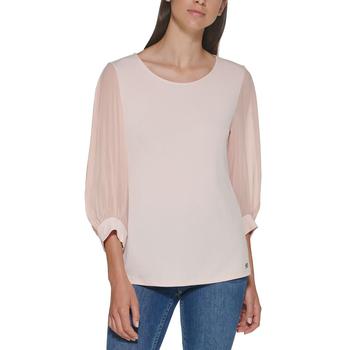 商品Calvin Klein | Calvin Klein Womens V Neck Chiffon Sleeve Pullover Top,商家BHFO,价格¥122图片