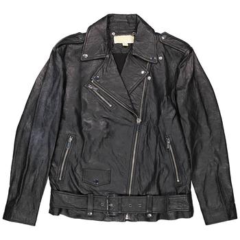 推荐Michael Kors Ladies Crinkled Leather Moto Jacket in Black, Size Small商品