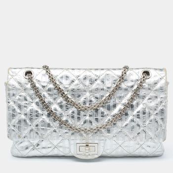 [二手商品] Chanel | Chanel Silver Quilted Leather Striped Reissue 2.55 Classic 227 Double Flap Bag商品图片,4折