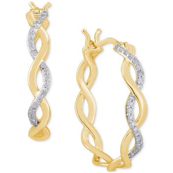 商品Diamond Twisted Small Hoop Earrings (1/4 ct. t.w.) in Sterling Silver & 14k Gold-Plate图片