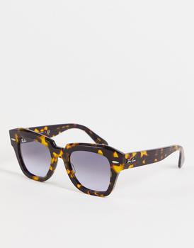 推荐Ray-Ban square state street sunglasses in brown tort商品