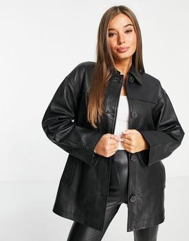 推荐ASOS DESIGN leather mum jacket in black商品