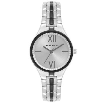 Anne Klein | Women's Silver-Tone Alloy with Black Accent Bracelet Watch 37mm商品图片,