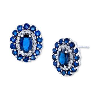 Macy's | Sapphire (2-7/8 ct. t.w.) & Diamond (1/4 ct. t.w.) Oval Halo Stud Earrings in 14k White Gold商品图片,