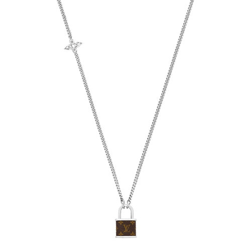 lv经典款, Louis Vuitton | 【预售十天】Louis Vuitton/路易威登 经典款MONOGRAM LOCK系列 银色金属链条饰配老花帆布造型小锁吊坠项链M00525商品图片 包邮包税