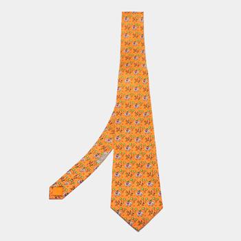 爱马仕领带, [二手商品] Hermes | Hermes Orange Animal Printed Silk Tie商品图片 9.6折