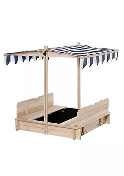 商品Wooden Kids Sandbox w/ Cover Adjustable Canopy Convertible Bench Seat Bottom Liner图片