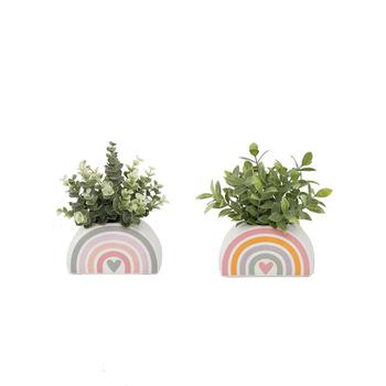 商品8" Artificial Eucalyptus and Tea Leaf in 5.75" Rainbow Ceramic Pot, Set of 2图片