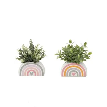Flora Bunda | 8" Artificial Eucalyptus and Tea Leaf in 5.75" Rainbow Ceramic Pot, Set of 2,商家Macy's,价格¥478